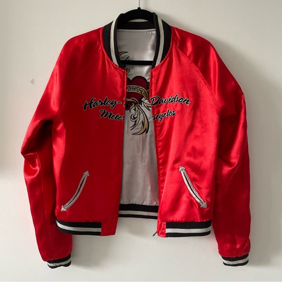 1 of 1 reworked reversible silk custom motorcycle bomber varsity jacket size s/m - Picture 8 of 10